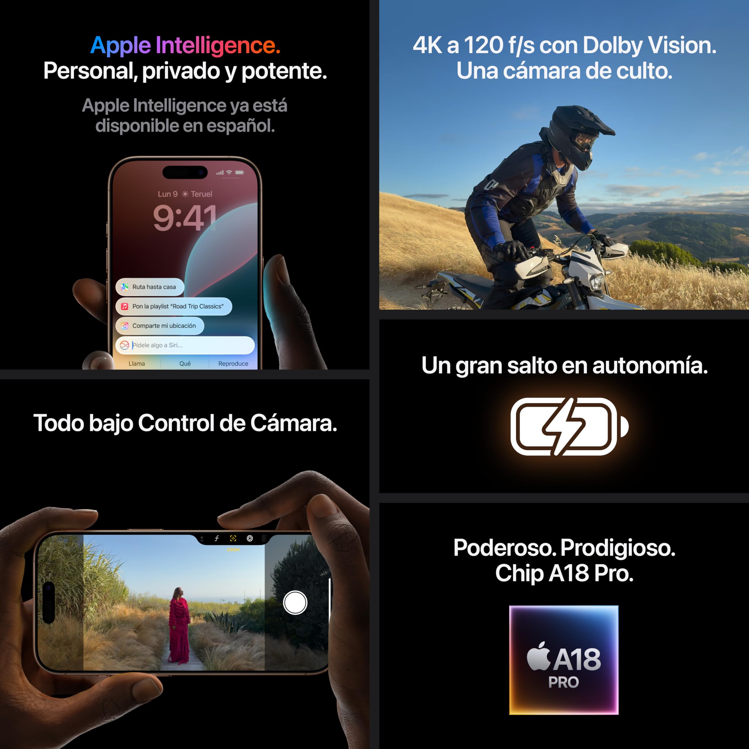 Apple iPhone 16 Pro MAX de 256 GB: Smartphone 5G con Control de Cámara, grabación en 4K a 120 f/s con Dolby Vision y un Gran Salto en autonomía. Compatible con los AirPods; Titanio Color Desierto — view 5