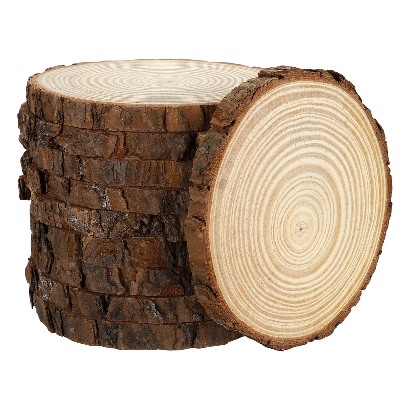 10 Stück Unbehandelte Holzscheiben - 15-16cm Natürliche Holzkreise Scheiben Mit Baumrinde Runde Holzuntersetzer [Für DIY Basteln Tischdekoration Weihnachtsschmuck Deko]