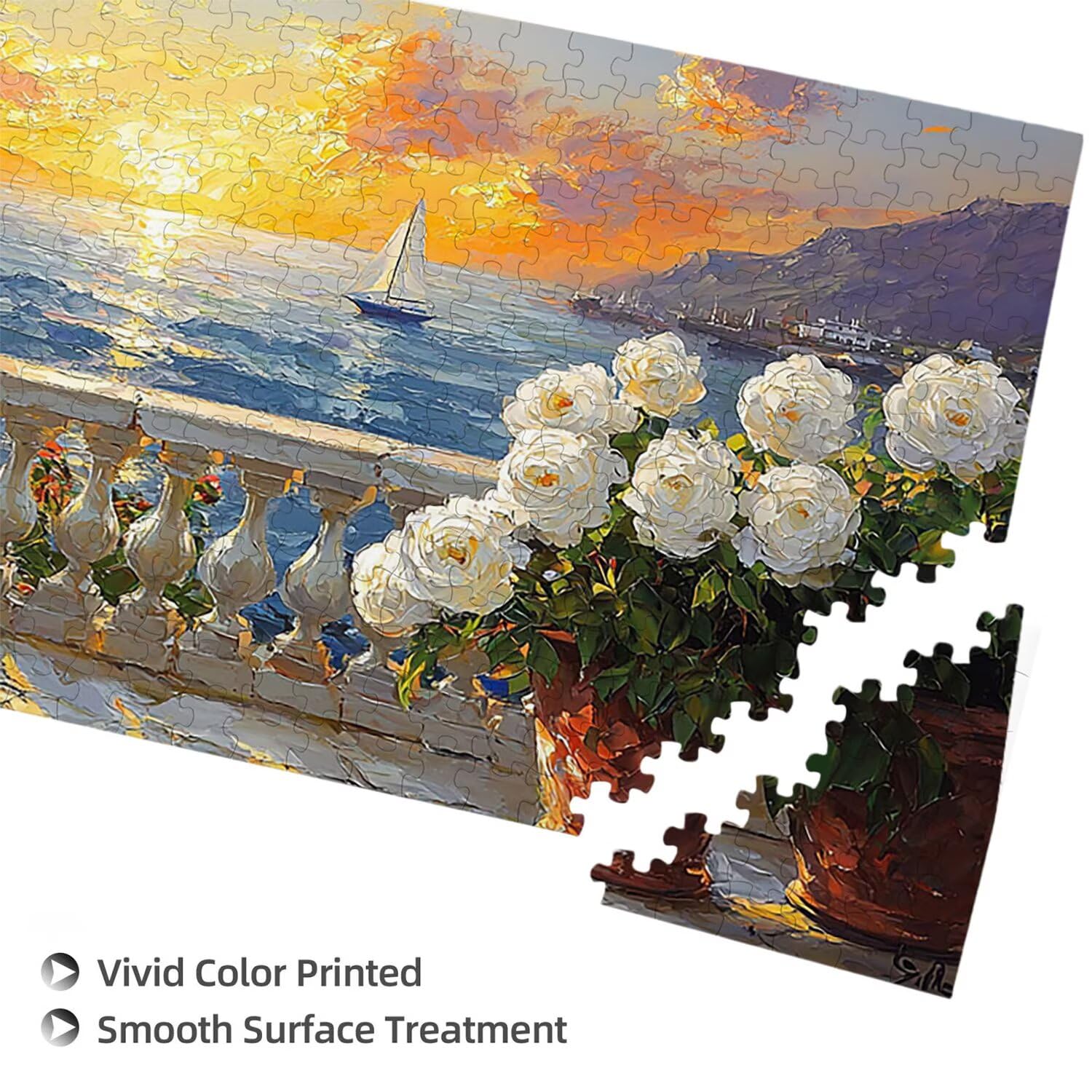 Puzzle de Madera para Adultos 1312 Piezas - Rosas con Vistas al mar, Obra de Arte de Juego de Rompecabezas para Adultos, Puzzle de Impresión de Alta Definición, Pasatiempo Creativo Regalo b-305