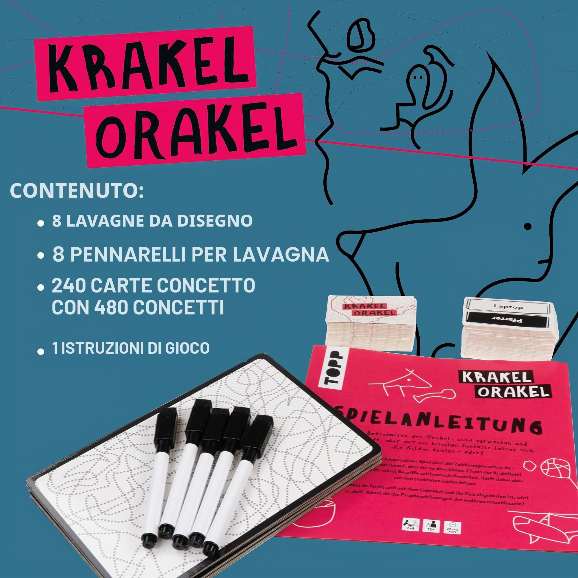 TOPP Krakel Orrakel – Il Gioco di Disegno per Tutti Coloro Che Non riescono a disegnare Chi riconosce Le Forme Oblique in Linea? 2-8 Persone | dai 10 Anni in su, 30 Minuti