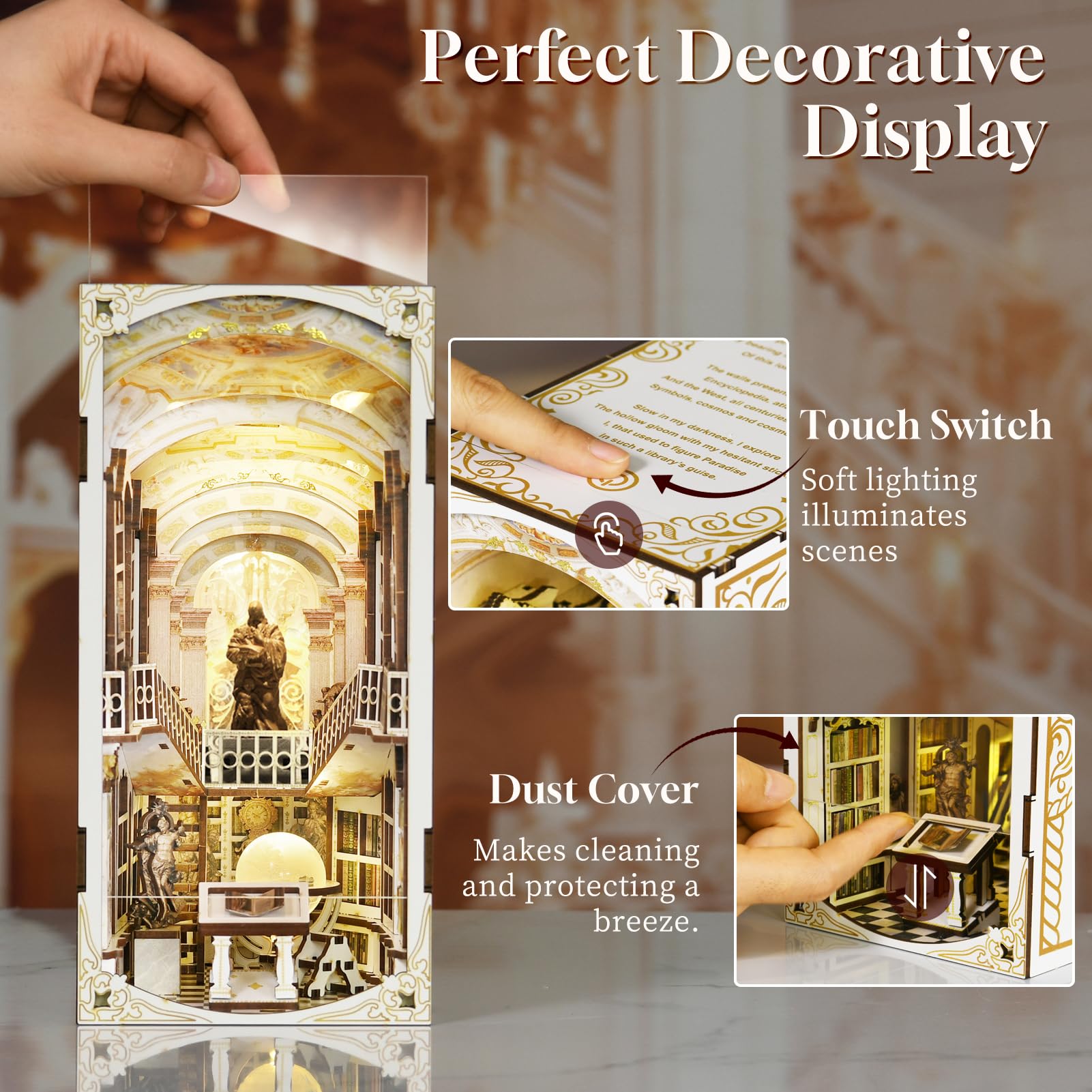 MiniCity Book Nook Kit, kit fai da te in miniatura per casa delle bambole in legno 3D, supporto per libri e libri, decorazione con luce LED per ragazzi e adulti (Library of Gods)
