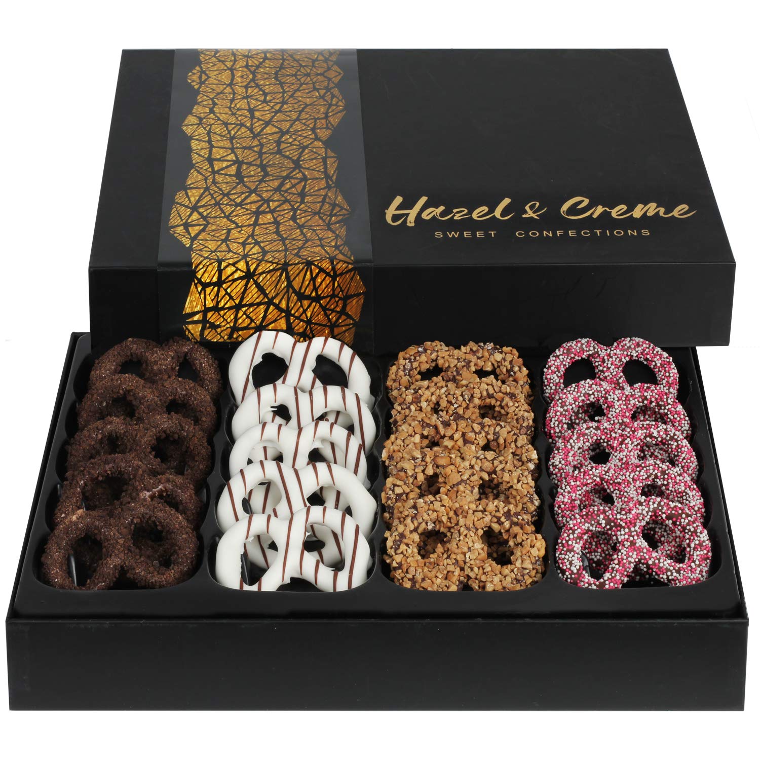 Mother's Day Chocolate Pretzel Gift Basket – Gourmet Assorted Pretzels Gift Box, 4 Flavors – Sweet & Crunchy Treats for Birthday, Anniversary & Thank You Gifts – Kosher