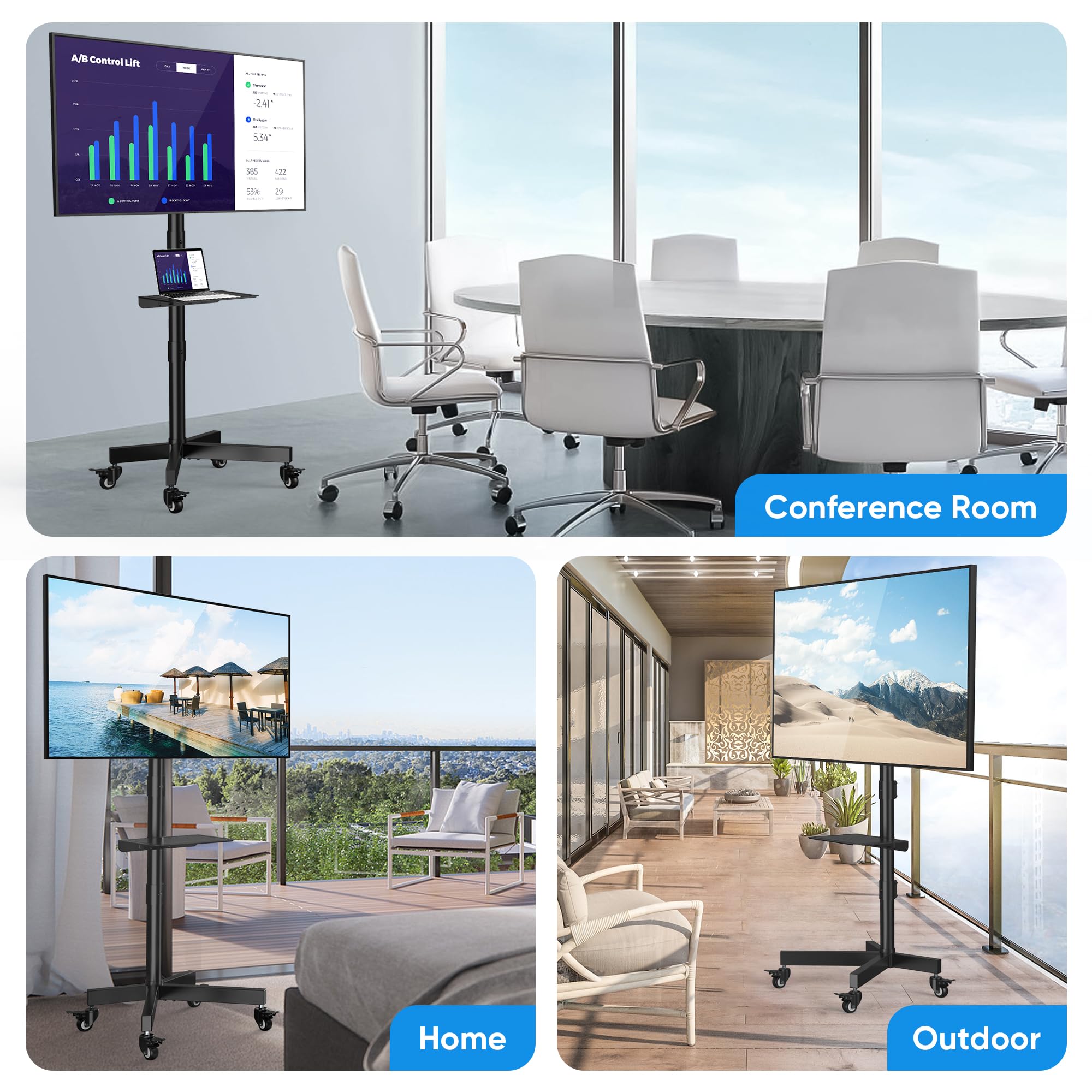 FORGING MOUNT Supporto TV da Pavimento per 26-60 Pollici TV, Altezza Regolabile Carrello Porta TV con Ruote Fino a 40kg, Porta TV da Terra Mobile con Scaffale per Laptop, Max VESA 400x400mm