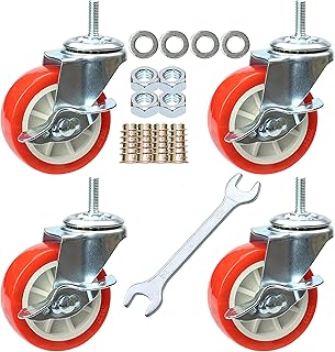 Caster Wheels, Heavy Duty Casters Threaded Stem Casters No Noise Swivel Casters Locking Castor Wheels for Funiture, Workbench, Carts (3 Inch, Imperial Size 5/16''-18×25mm)