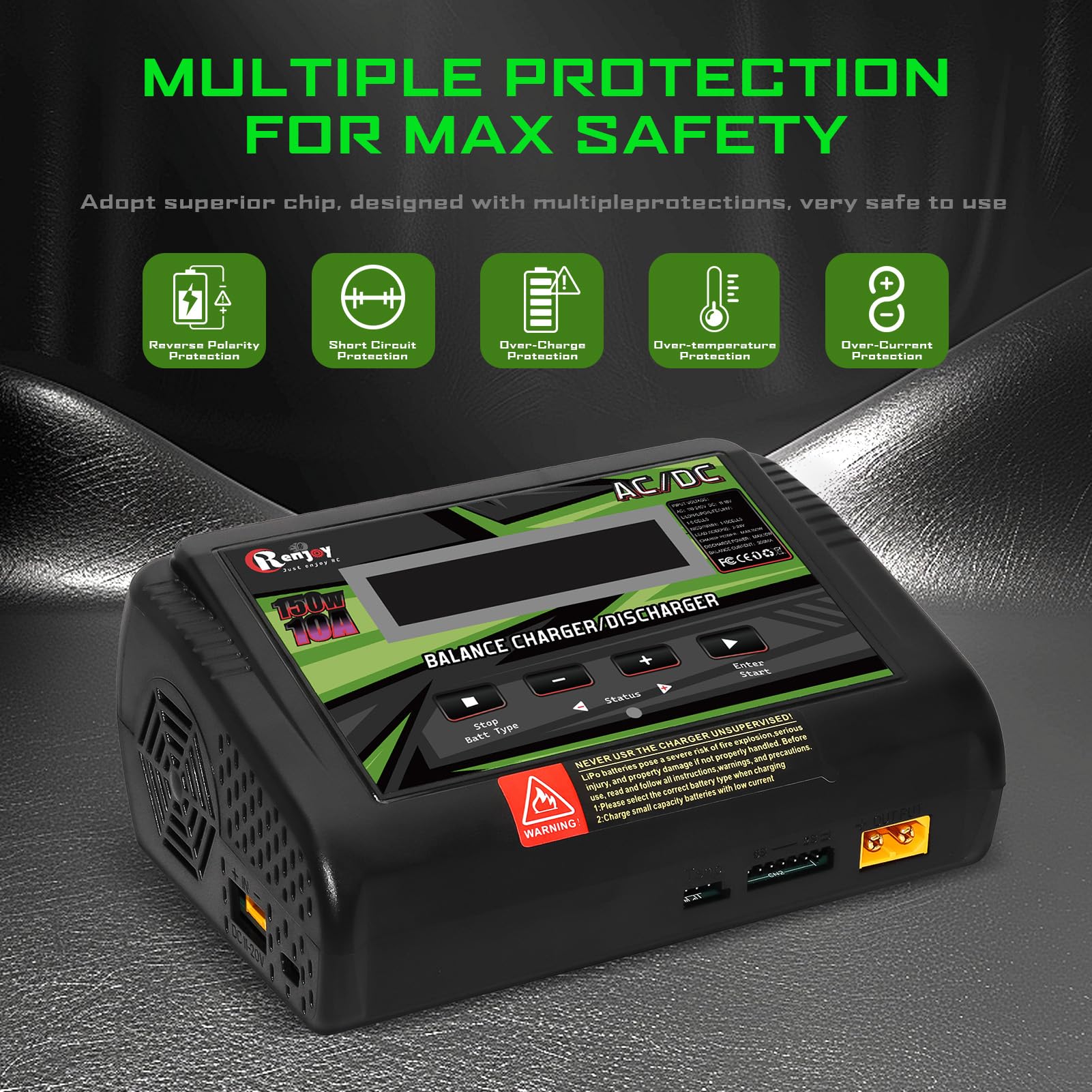 Cargador de batería Lipo 1S-6S, cargador de coche RC de 150 W, cargador Lipo de 10 A, cargador de equilibrio de carga rápida, cargador inteligente para batería LiPo/Li-ion/Life (1-6s) NiMH/NiCd