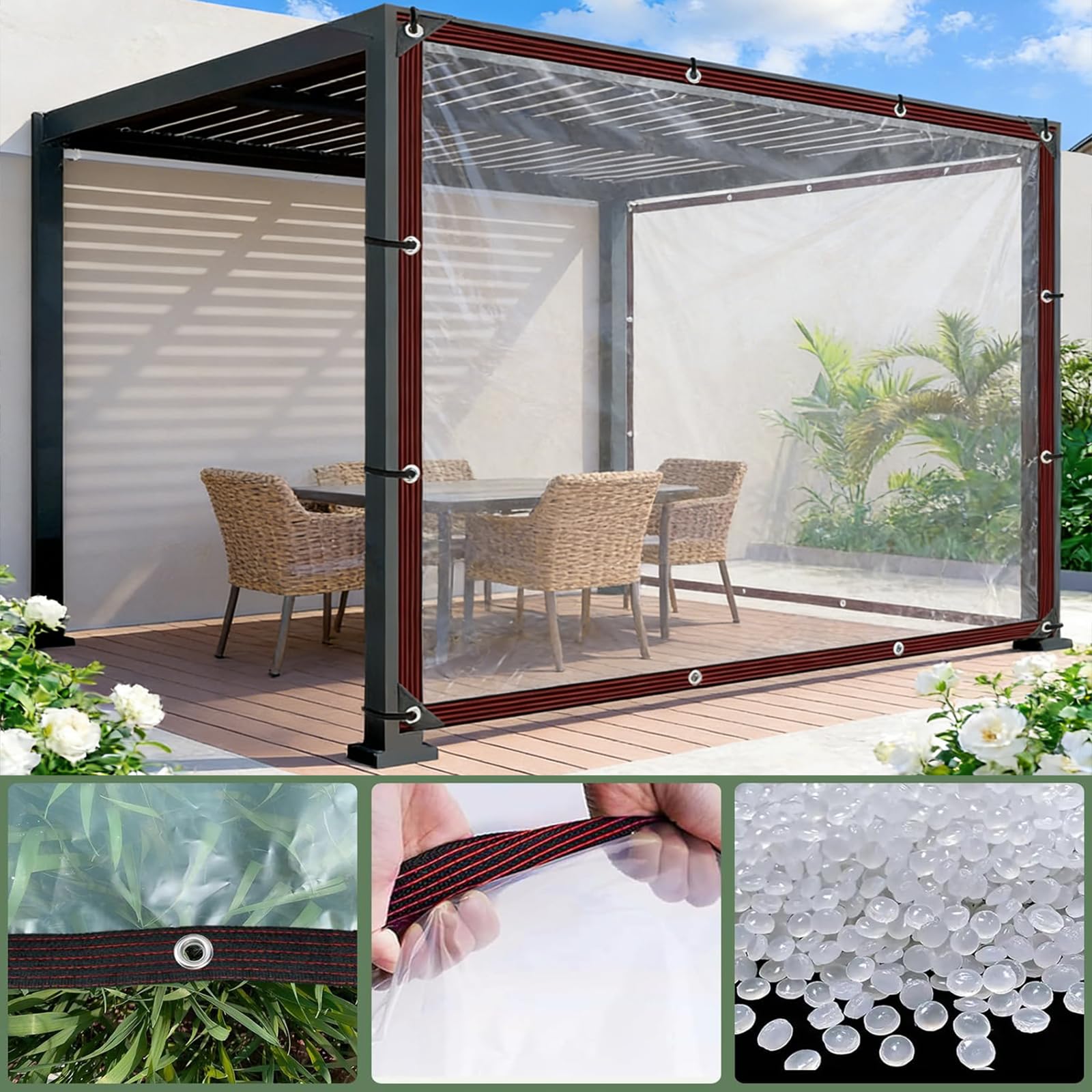 Gewebeplane 405 x 980 cm 80 G M², Durchsichtig UV Best Ndig, Wetterfest, Beständige & Reißfeste, Wind- Und Staubschutz, Transparent Plane mit Ösen, Allzweckplane für Außen, farblos