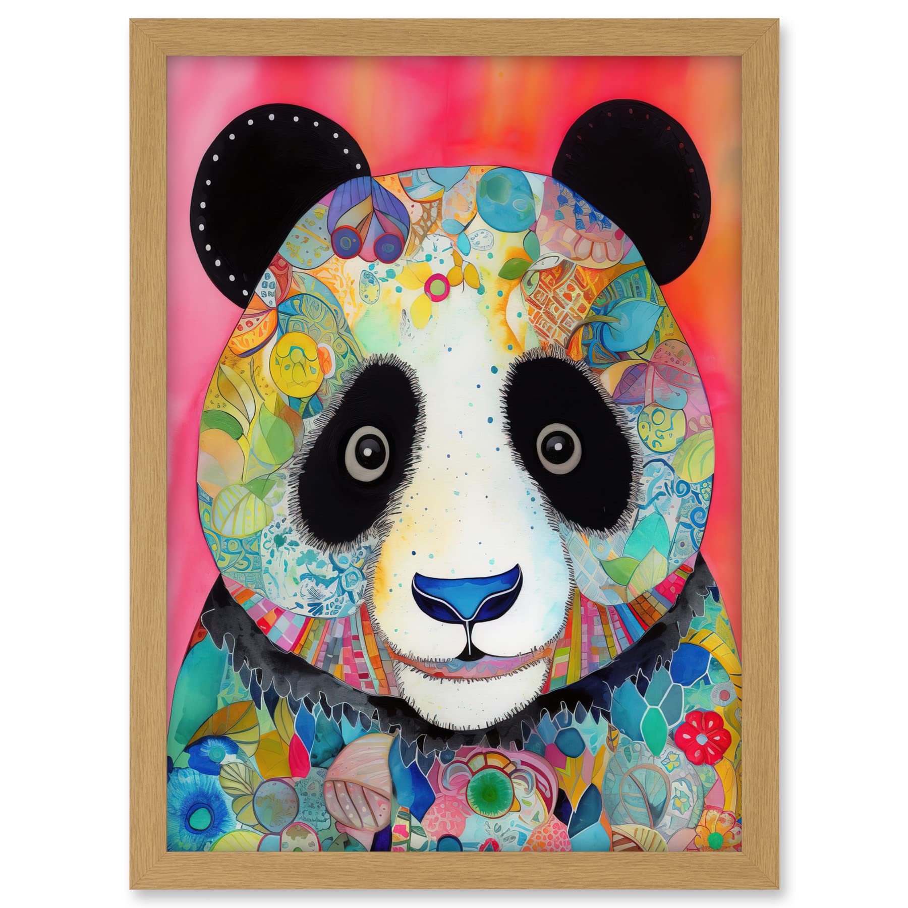 Artery8 Panda Spirit Animal Portrait Folk Art Watercolour Painting Artwork Framed A3 Wall Art Print