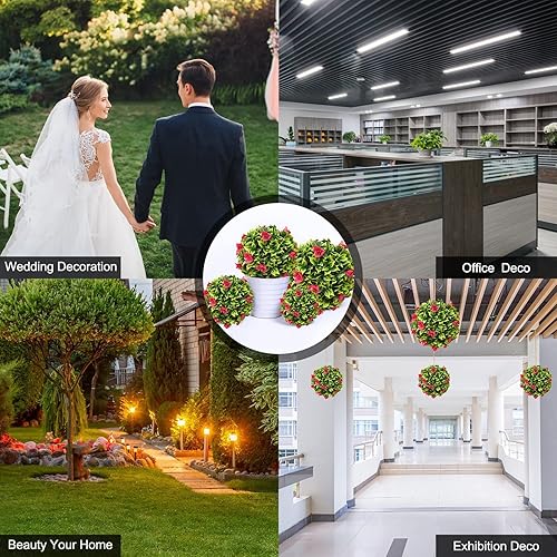 Miniatura 2 de 1 bola de topiario artificial con flores, plantas artificiales de boj topiario, bolas artificiales de boj para plantas, bolas decorativas para patio