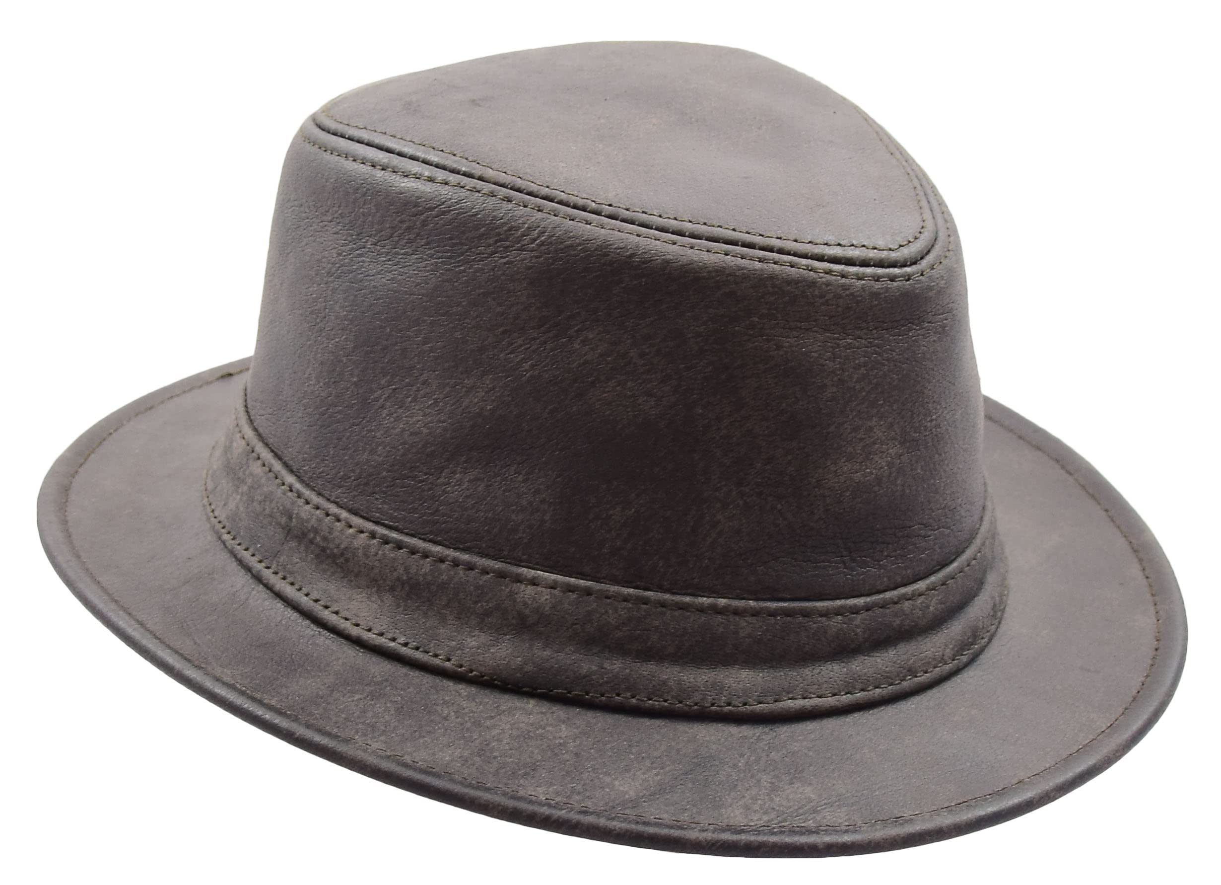 Real Leather Trilby Hat Soft Lightweight Summer Winter Cap HL004 Brown M