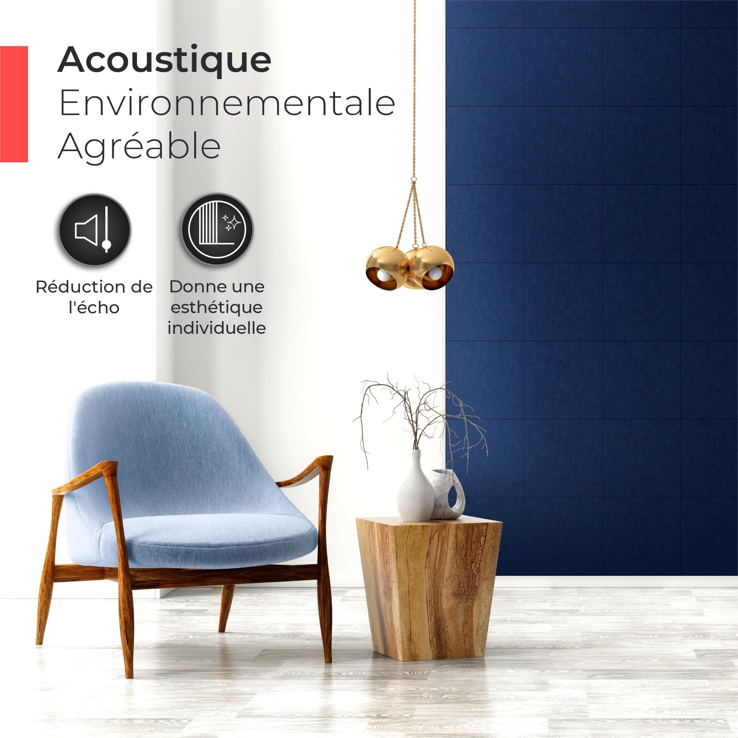 Panneaux Acoustiques en Feutre | 9 pièces de 30x30cm | auto-adhésifs | feutre acoustique extra épais de 1,5cm | isolation phonique, réduction de bruit (Bleu foncé)