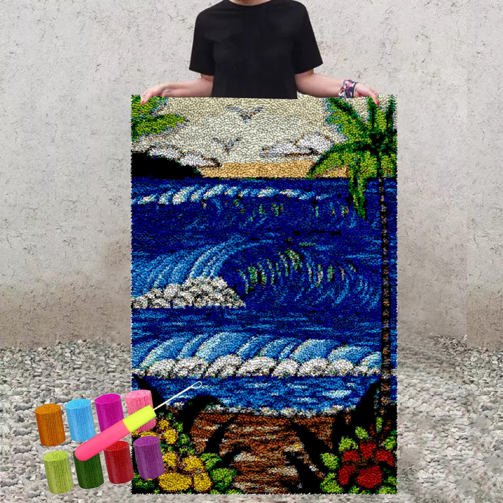 ZHONGYANAN 55 x 75 cm zestawy dywanów z haczykiem zatrzaskowym, zestaw do produkcji dywaników, zestawy do haftu krzyżykowego, zestaw do robienia gobelinów, zestaw 3D z haczykiem do haftu DIY dywan