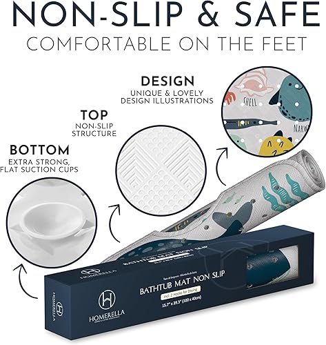 Miniatura 16 de Alfombrilla de Bañera Antideslizante Antimoho para Niños Libre de BPA con Ganchos - homerella® Animales Marinos del Océano 40x16, Alfombrilla de Abc