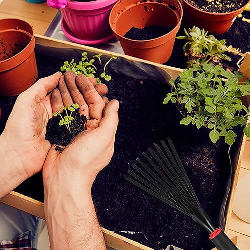 Miniatura 8 de VANZACK Rastrillos de mano de jardinería, rastrillos de metal para cenizas, mini herramientas de cultivador de jardín, rastrillo portátil con mango