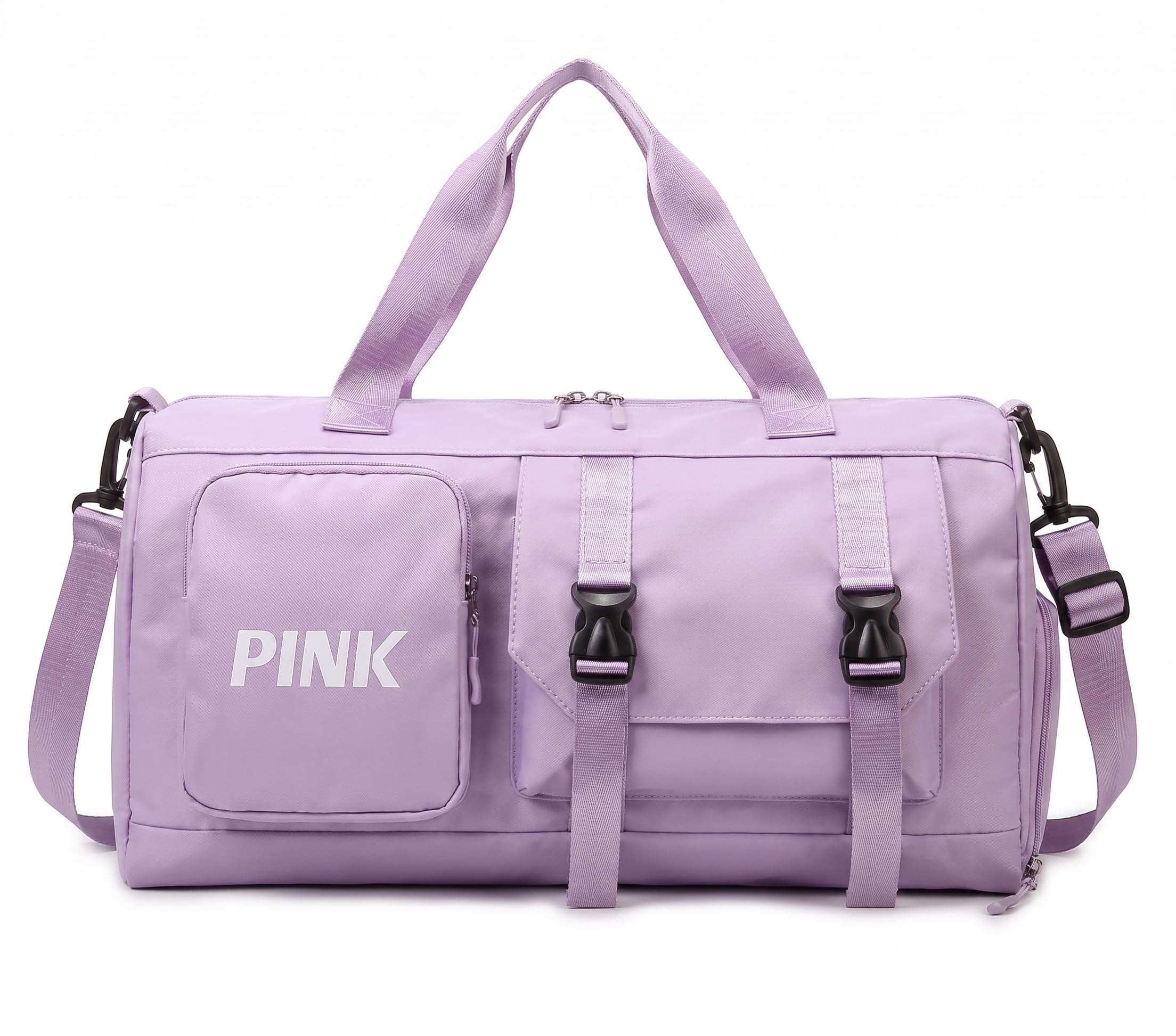 SRZ Unisex Travel Duffle Bag Gym Bag with Shoe Compartment Water-Resistant Multi-Functional Weekender Overnight Bag with Isolated Wet/Dry Pocket Shoulder Belt (Lavender)-image-29