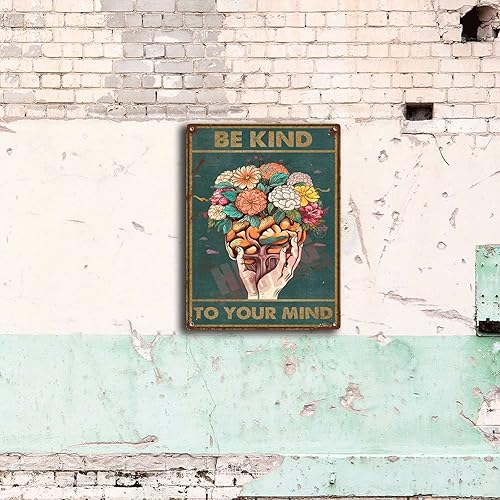 Miniatura 3 de RXETYNVG Letrero de metal vintage con texto en inglés Be Kind to Your Mind, regalo para mujeres, amantes de las plantas, divertido letrero retro