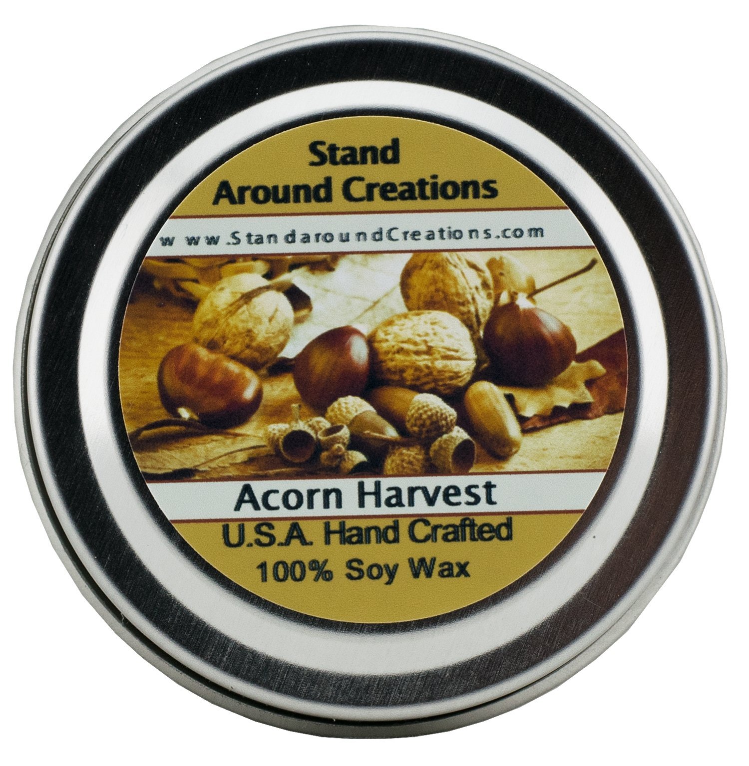 Premium 100% All Natural Soy Wax Aromatherapy Candle - 2oz Tin - Acorn Harvest: A Warm Earthy, Nutty Aroma with Rich Buttery Vanilla.