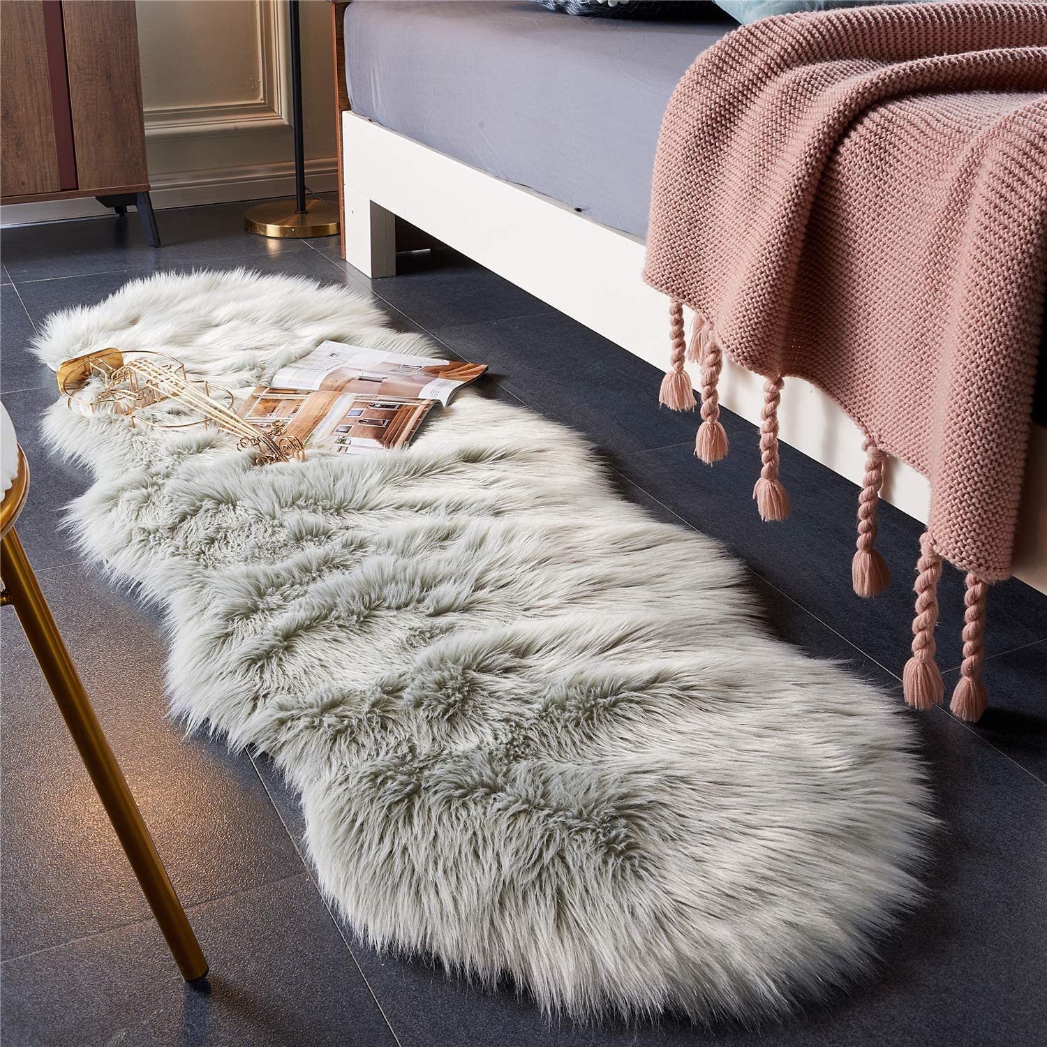 Faux Lamsvacht Schapenvacht Pluizig Tapijt 60 X 160 Cm Imitatiewol Bont Tapijt Zacht Langharig Bont Nachtkastje Tapijt Sofa Mat Wit