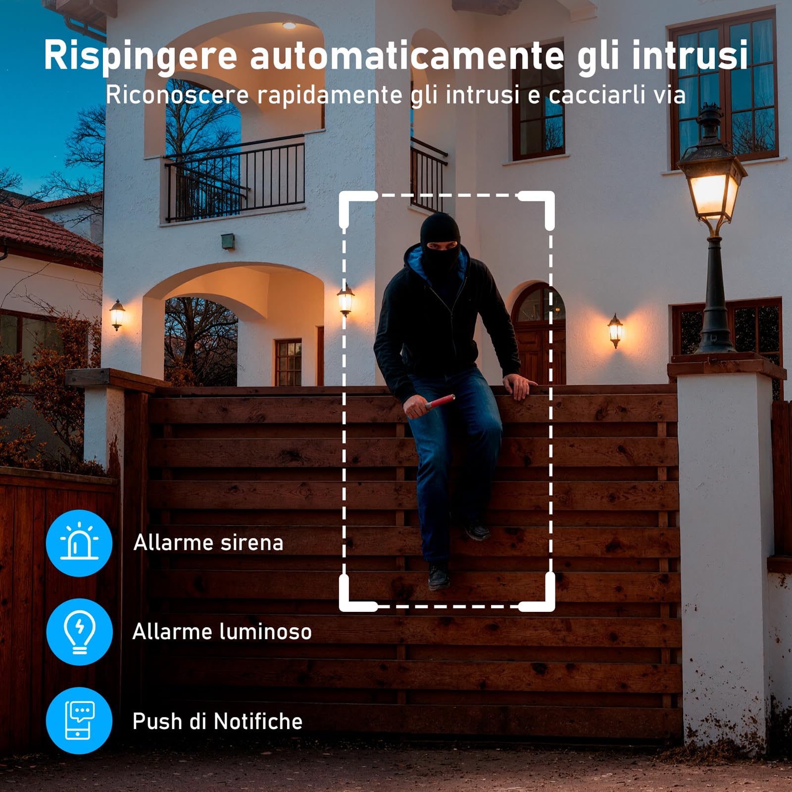 [5GHz & 2,4GHz] Telecamera Pannello Solare, 2K 4MP Telecamera Wi-Fi Esterno con Pannello Solare da 6W,7800mAh Batteria,Faro,Rilevamento del movimento AI, Visione notturna a colori, Audio bidirezionale
