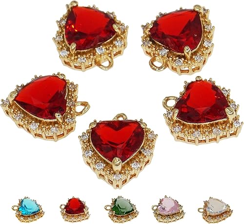 Abalorios de corazón de cristal de aleación chapada en oro para hacer joyas, pulseras, collares, aretes, colgantes, suministros de manualidades,