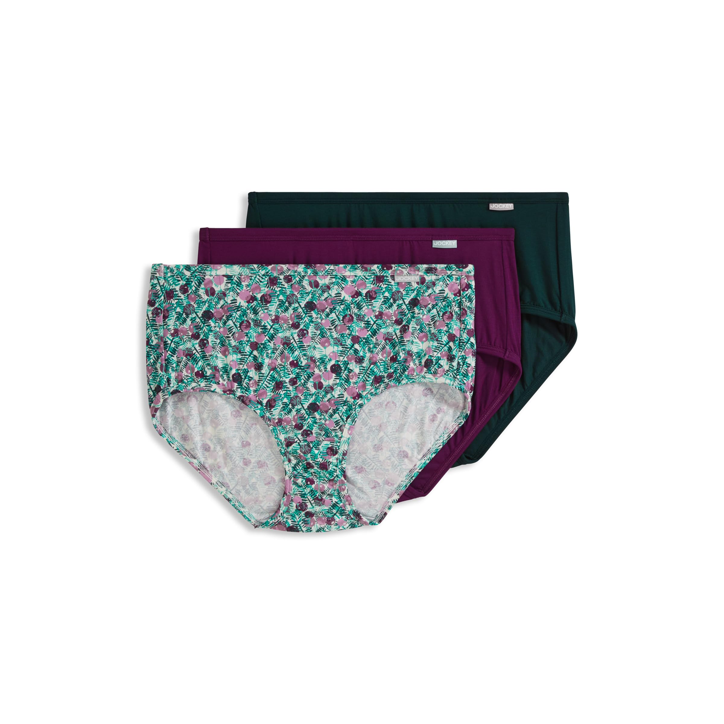 Jockey Women's Underwear Supersoft Brief - 3 Pack, Plum/Green, 7