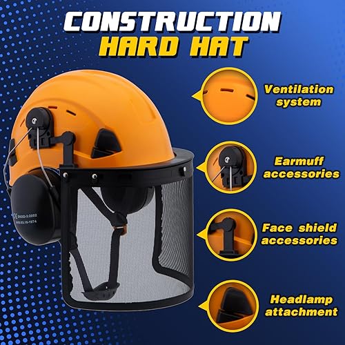 Miniatura 2 de Casco de seguridad con visera  Casco ventilado ajustable ABS aprobado por ANSI Z89.1  Suspensión de 6 puntos, cascos de trabajo de construcción (A92