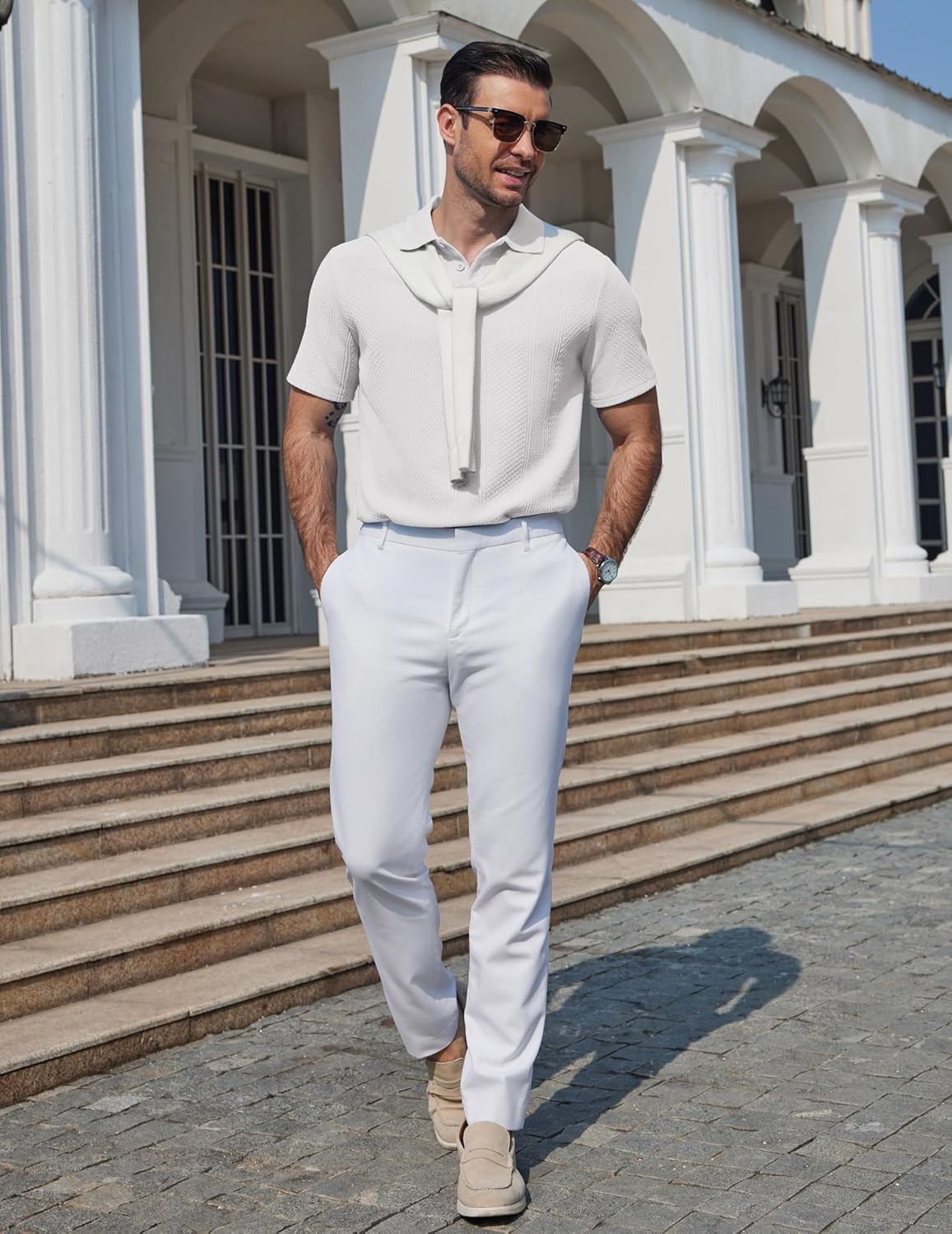 COOFANDY Mens Knit Polo Shirts Short Sleeve Casual Textured Polo Shirt Summer Vintage Collared Golf T-Shir - Image 4