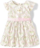 The Children's Place Toddler Short Sleeve Bunny Print Dressy Dress - 100% Cotton Lawn, Special Occasion Flutter Sleeve Dress