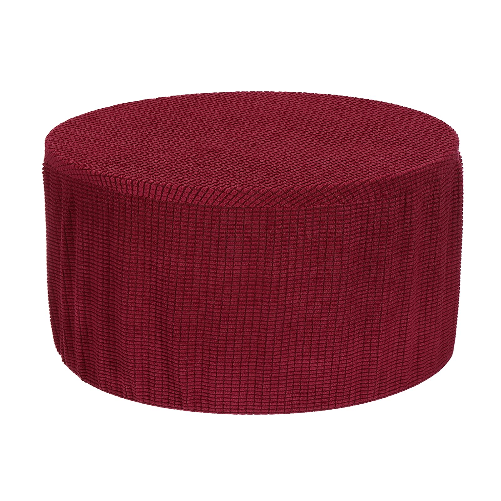 sourcing map Round Footstool Slipcover, Stretch Foot Stool Protector Covers Furniture Protector Cover with Elastic Bottom for Footstool Living Room Bedroom(X-Large, Wine Red)