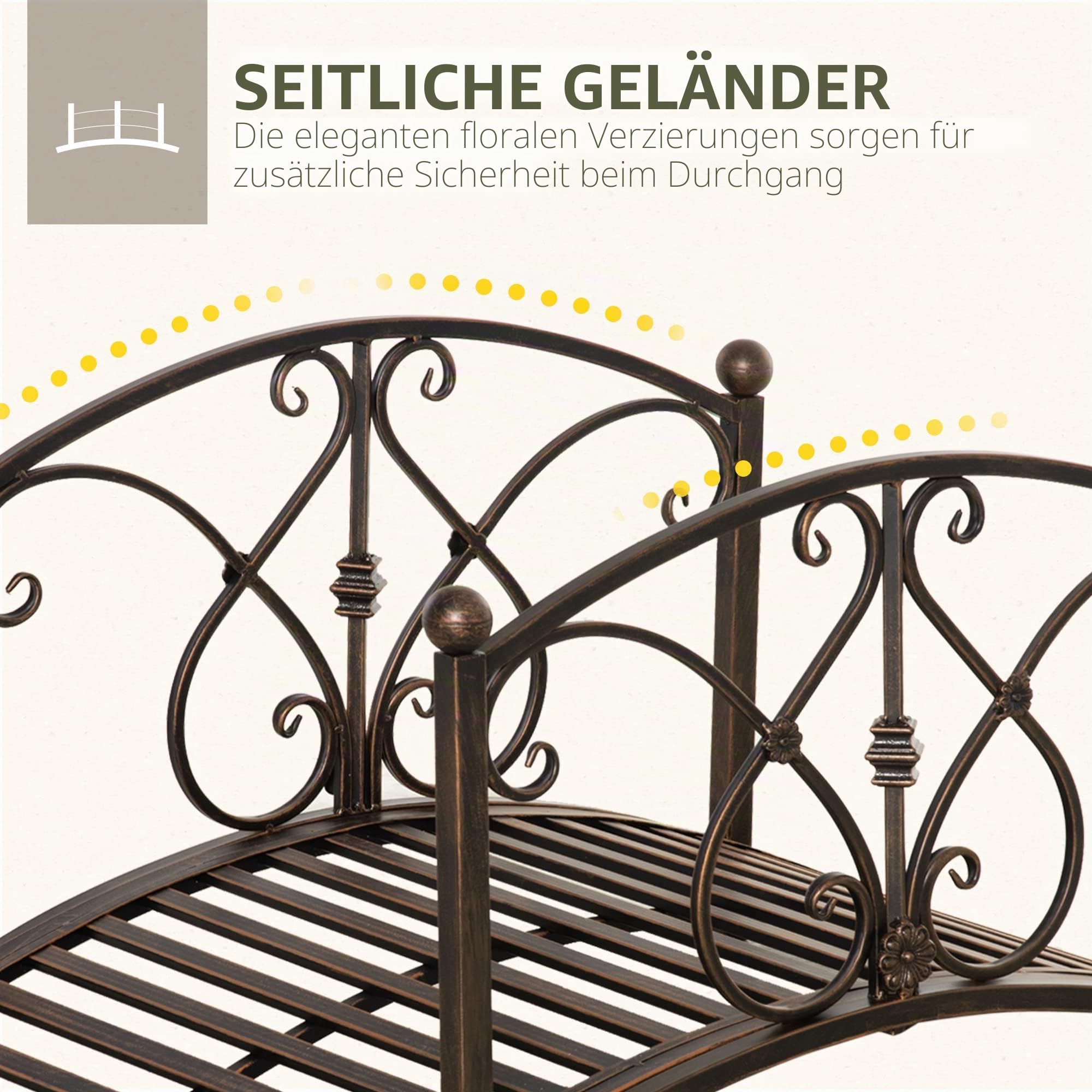 Outsunny Vintage-Gartenbrücke aus Metall, dekorative Brücke mit Blumenelementen, 99 x 68 x 53 cm, Bronze