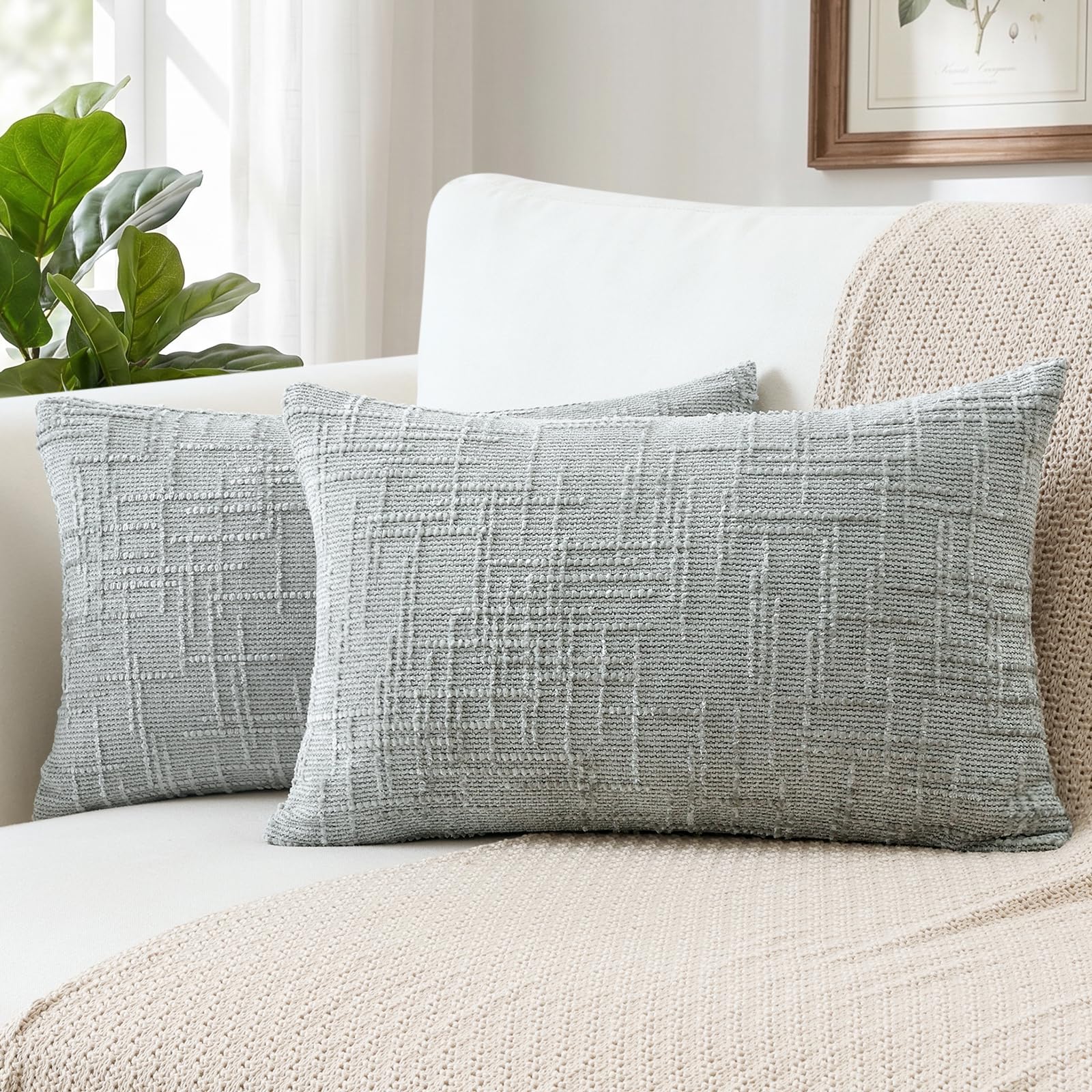 Sungeek Pack of 2 Chenille Textured Cushion Covers 30x50cm, Farmhouse Solid Dyed Throw Pillow Case Cover, Decorative Lumbar Cushion Case for Home Decor Couch Sofa Bed Living Room, Grey — image 1
