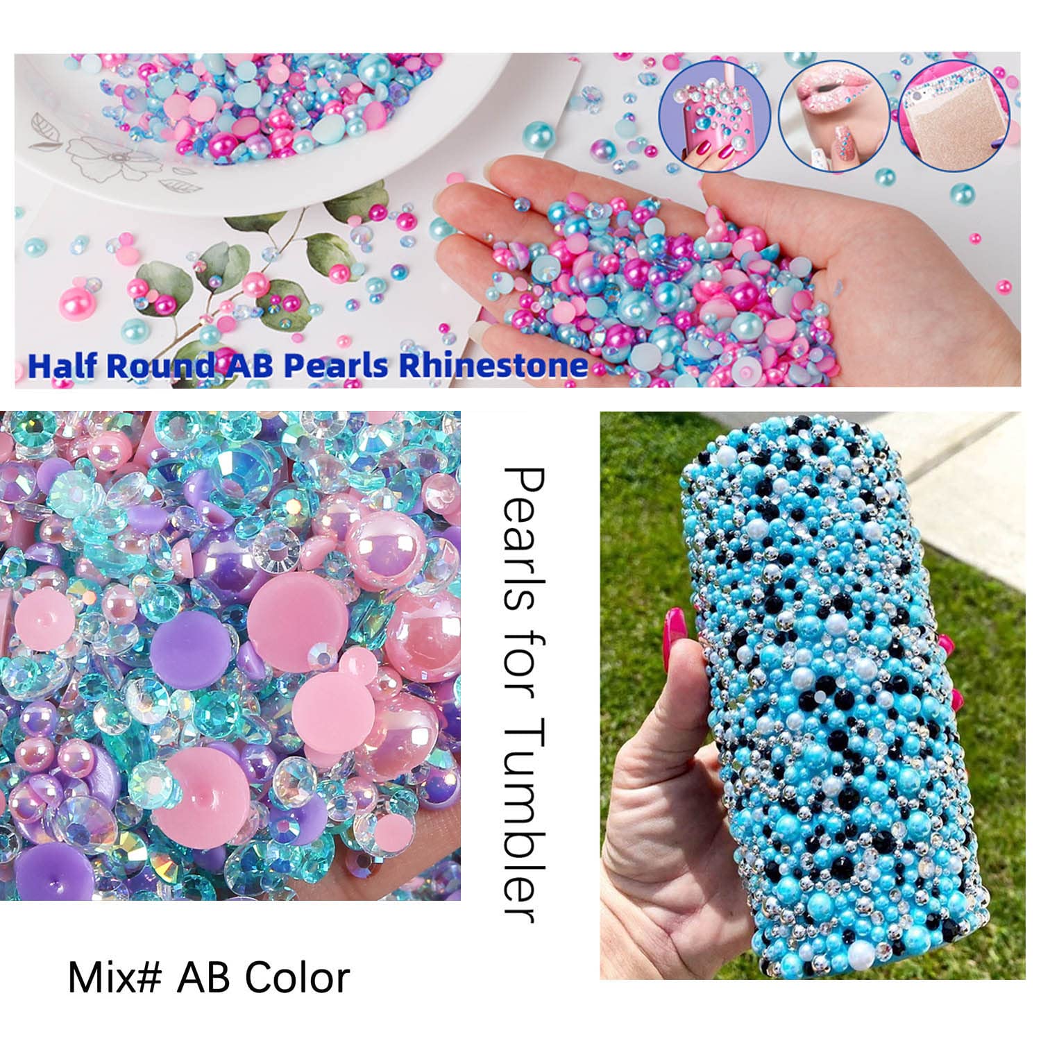 30g Mixed Size Flatback Rhinestones & Pearls | AB Color 2-10mm For DIY Crafts