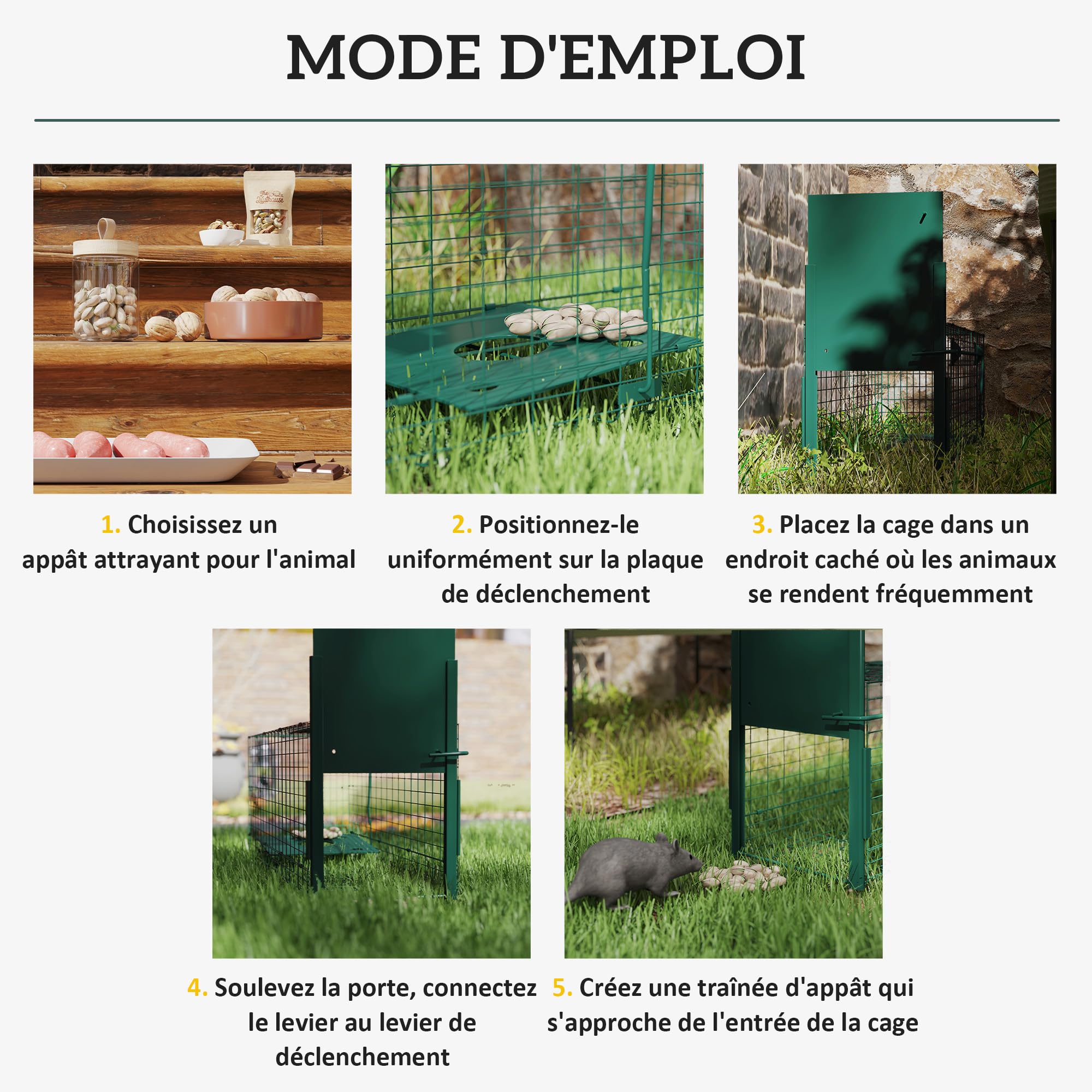 Outsunny Żywołapka 80x25x30 cm Ciemnozielona | Stalowa pułapka na zwierzęta, 1 wejście, dla szczurów i myszy
