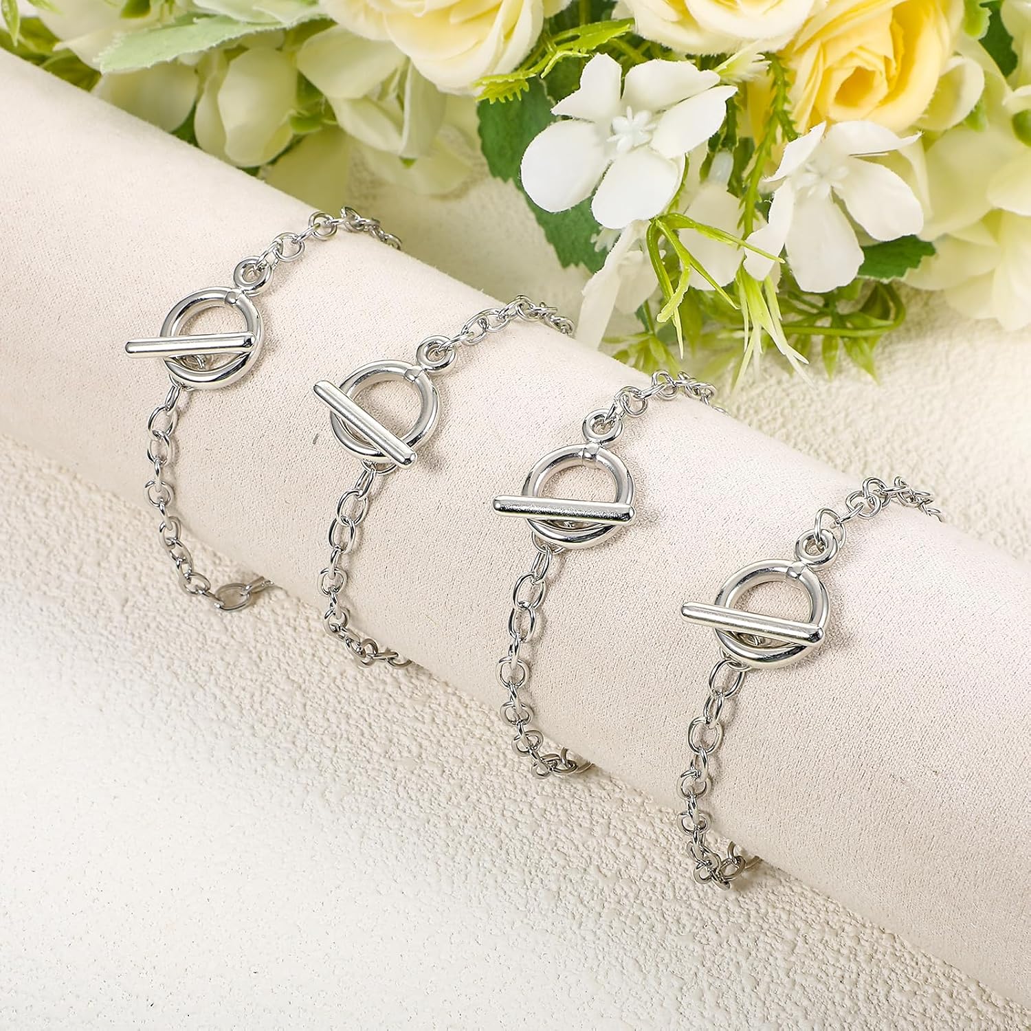 80 Pcs Silver Chain Bracelets Link with OT Toggle Clasps - Bulk Charm Bracelets for Women, Alloy Minimalist Jewelry Making Supplies for DIY Craft Projects and Gift Giving
