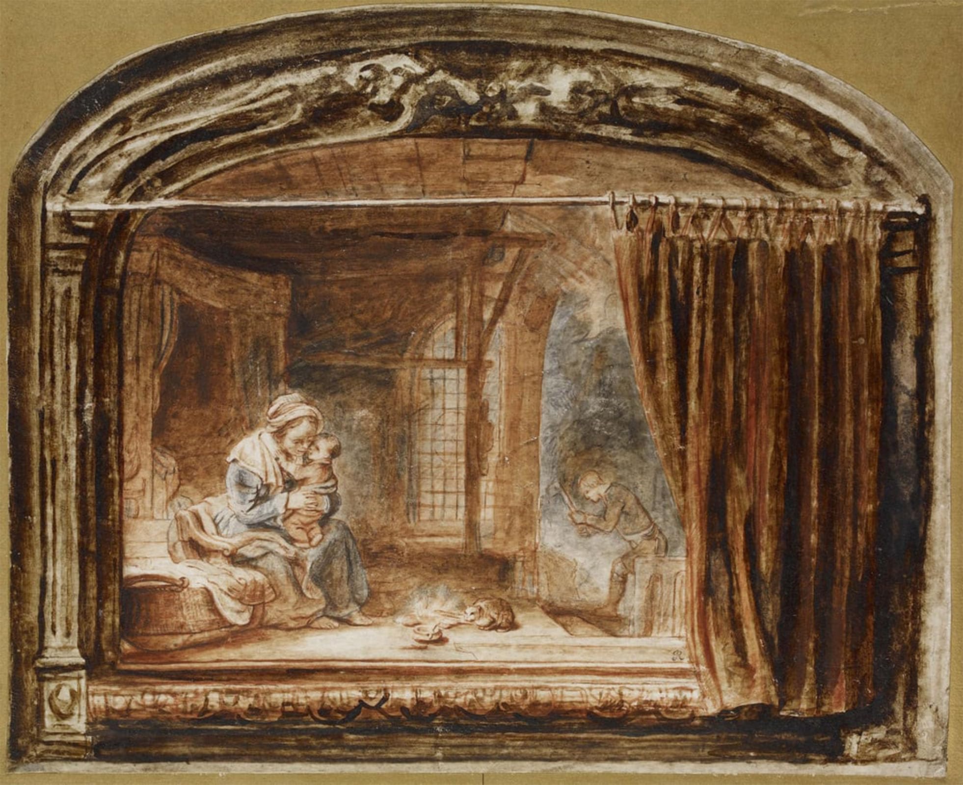 POSTERIIk Vintage Art Print Images Pictures Print the Holy Family with Cutting Wood by Nicolaes Maes Modern Colour Posters for Office Home Decor 60x90cm