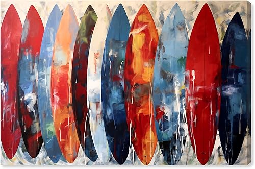 Wynwood Studio Sports and Teams - Lienzo decorativo contemporáneo envuelto, escaparate de tablas de surf, arte de pared para sala de estar,