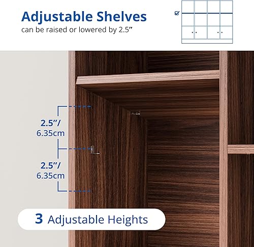 Miniatura 7 de Cozy Castle Estantería marrón con 12 cubos y 4 puertas, estantería abierta de 2 niveles con dispositivo anti-inclinación para dormitorio, sala de