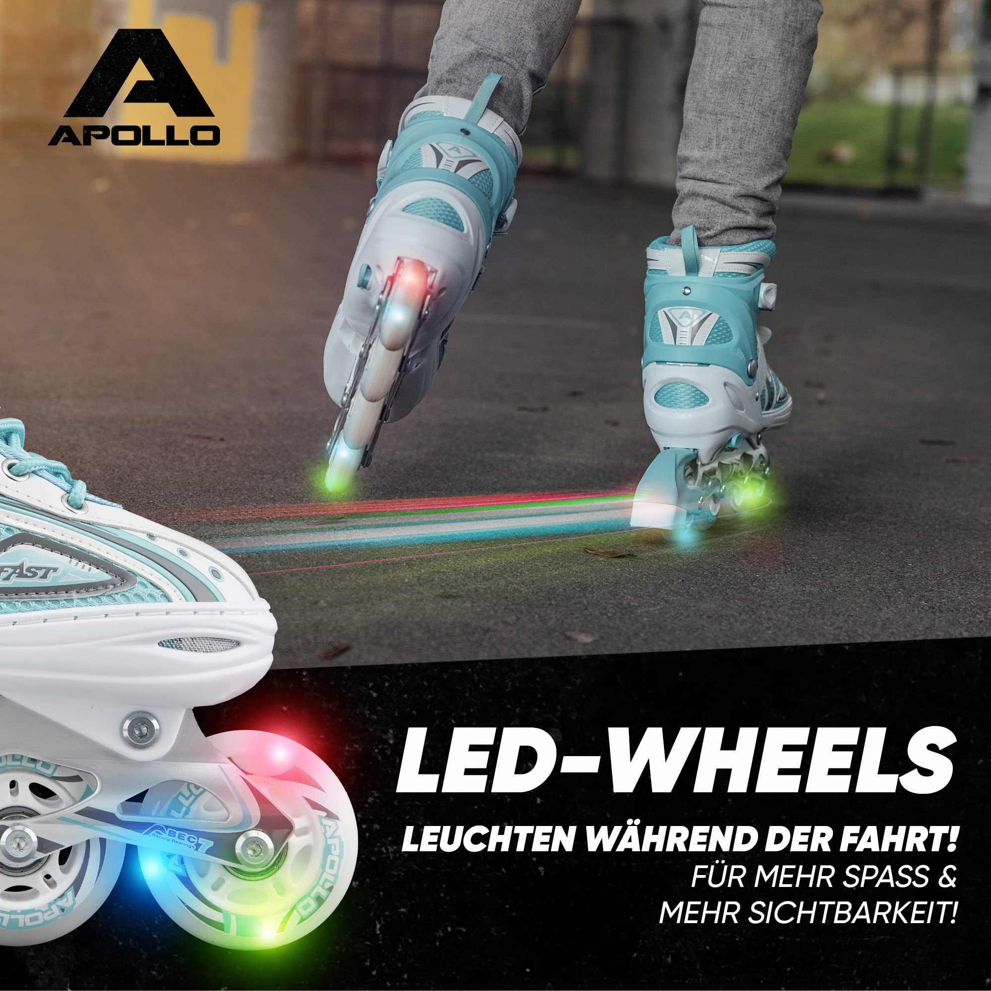 Apollo Super Blades, größenverstellbare Inline Skates für Damen und Kinder, Inliner für Erwachsene, Mädchen und Jungen in den Größen 31–42, LED Inline-Skates