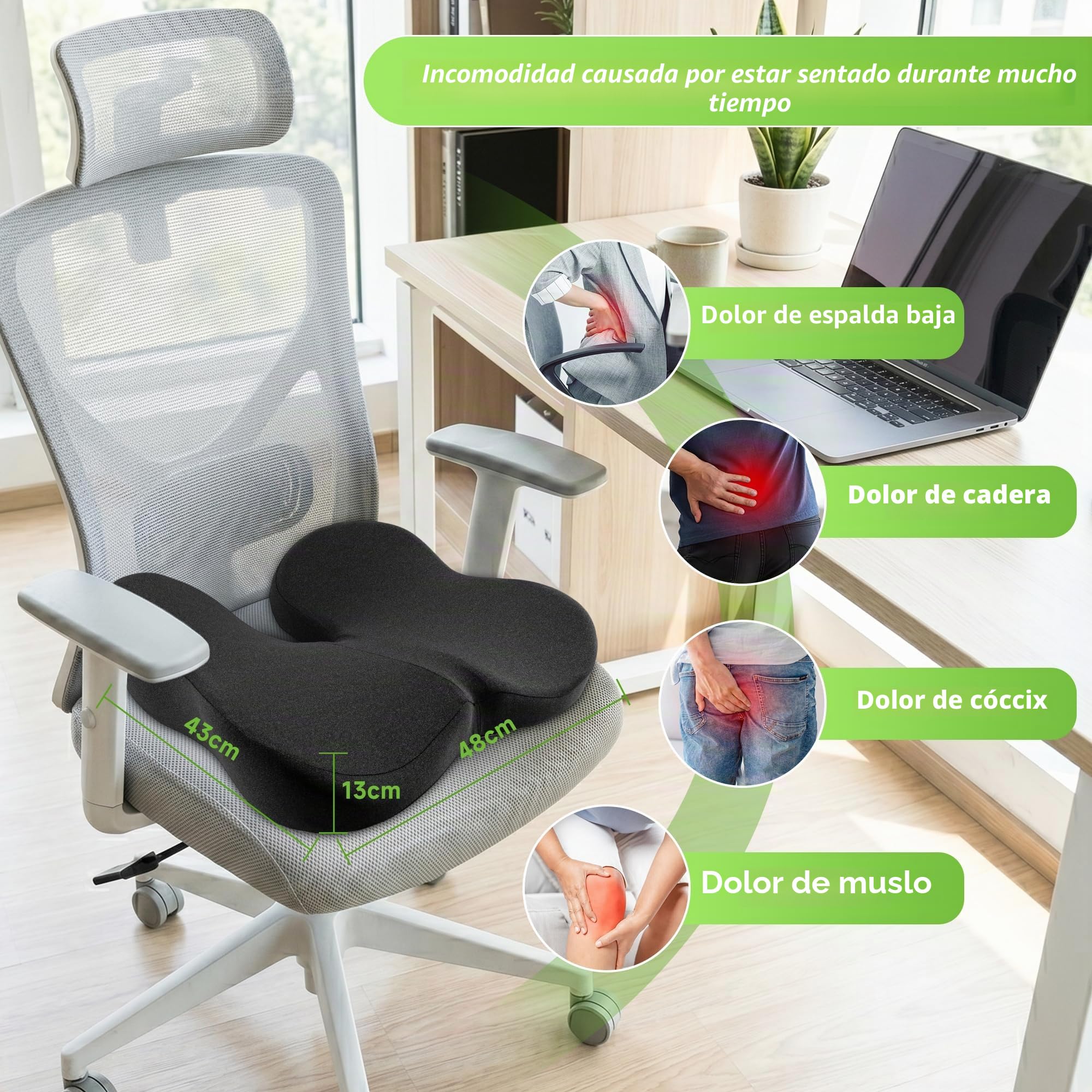 Cojín Antiescaras para Coxis – Cojin Silla Oficina Ergonómico de Espuma Viscoelástica con Abertura, Cojin Coxis para Oficina, Coche y Gaming