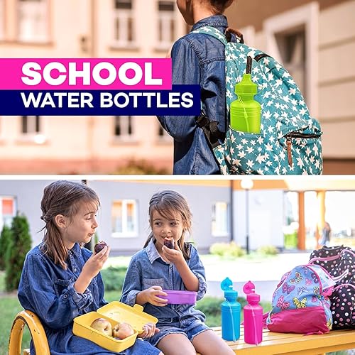 Miniatura 5 de 4E's Novelty - Paquete de 22 botellas de agua para deportes para niños a granel, 18 onzas, botellas de agua de bicicleta reutilizables de plástico