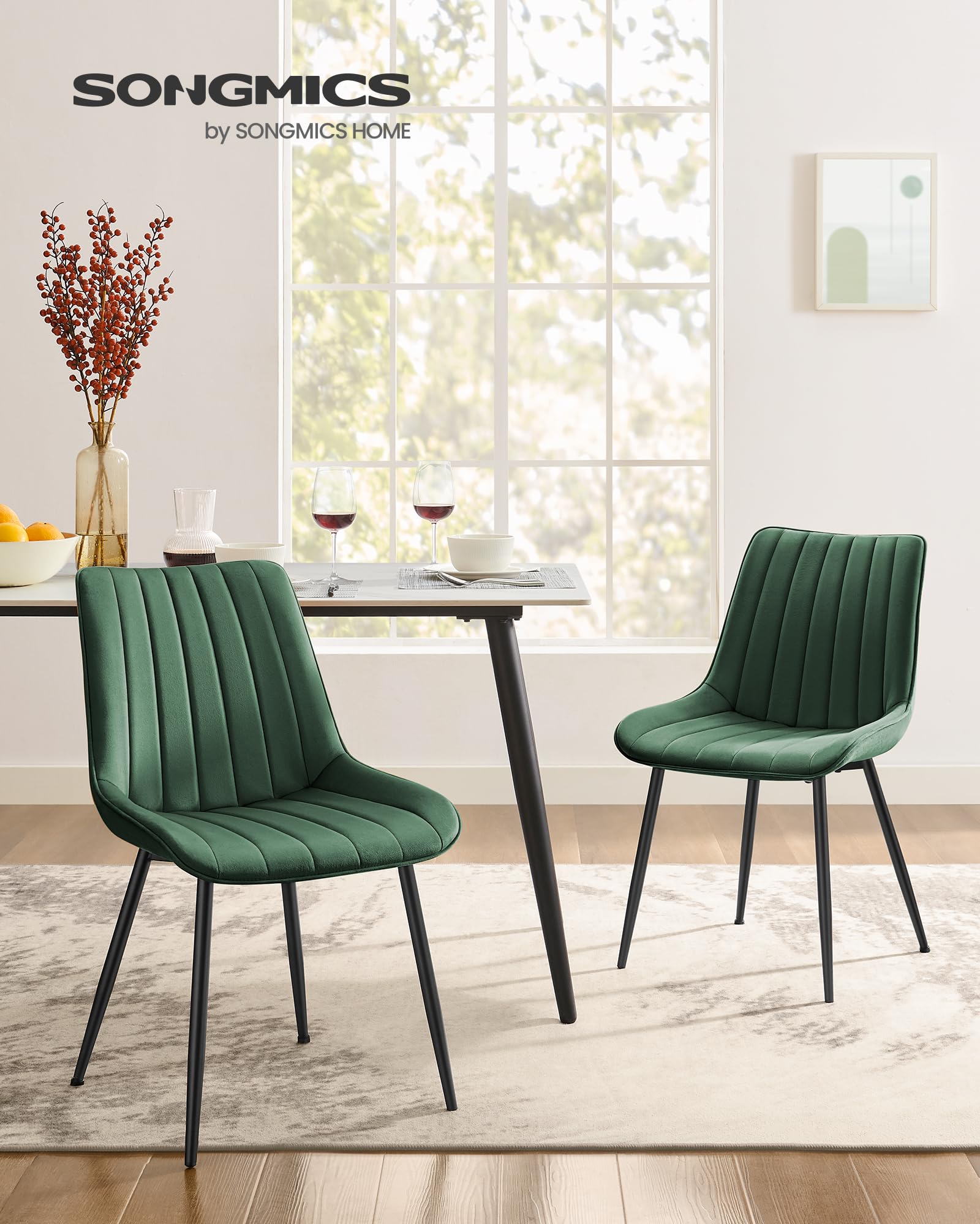 SONGMICS Lot de 6 Chaise Salle à Manger, Chaise Cuisine, Supportant Jusqu’à 120 kg, Pied en Acier, Dossier Ergonomique, pour Salle à Manger, Cuisine, Vert et Noir d'encre LDC090C16