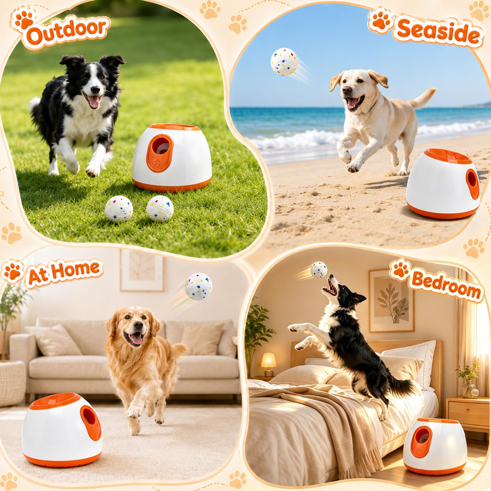Jouet automatique pour chien avec 3 distances (3-9 m), lanceur de balle interactif pour petits chiens, lanceur de balle électrique pour intérieur et extérieur, 6 balles de maintien incluses, 110-240 V