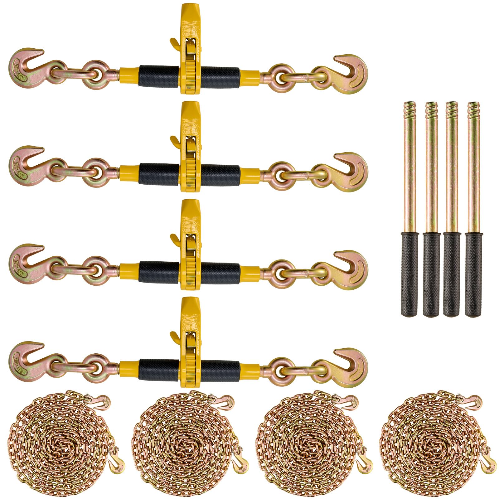 VEVOR Legante a Catena a Cricchetto, Leganti per Carichi Pesanti da 5/16"-3/8", con Catene G80 Limite di Carico Sicuro 3220kg, Maniglia Antiscivolo, Leganti a Catena per Trasporto per Rimorchio