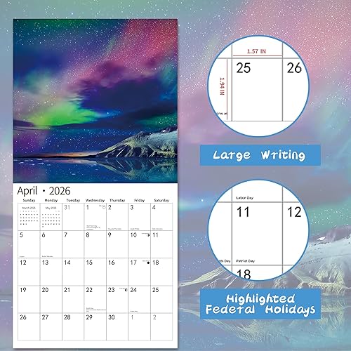 Miniatura 3 de Calendario de pared 2026, calendario 2026, noviembre de 2025 a diciembre de 2026, calendario de pared Aurora, 12 x 24 pulgadas abierto, página