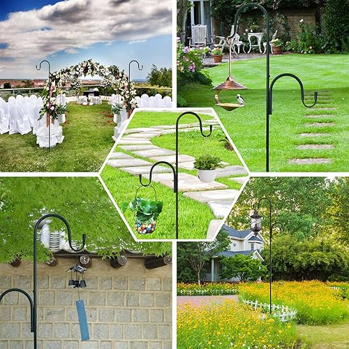 Miniatura 4 de MIPON Paquete de 2 ganchos de pastor dobles de 78 pulgadas para comedero de pájaros al aire libre, plantas colgantes, luz solar, ajustable de
