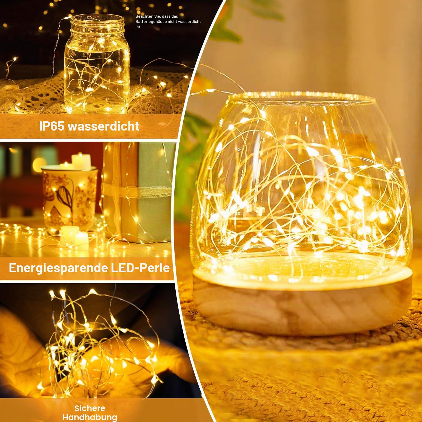 btfarm 20 Stück LED Lichterkette Batterie mit Timer, 2M 20 LED Micro Silberdraht Lichterkette Innen Batteriebetrieben für Party Weihnachten Hochzeit Halloween Innen Deko, Warmweiß