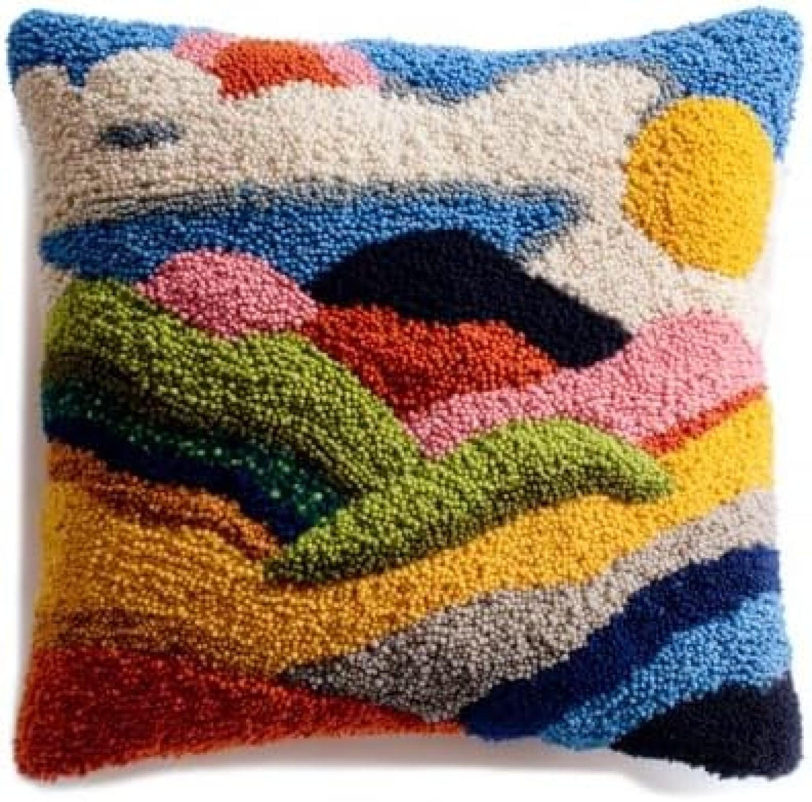 kitphoenix DIY Latch Hook Cushion Kit Painted Dunes,Beginner-Friendly Rug Hooking Pillow Kit,Crochet Craft Cushion Cover for Home Decor,43x43 cm