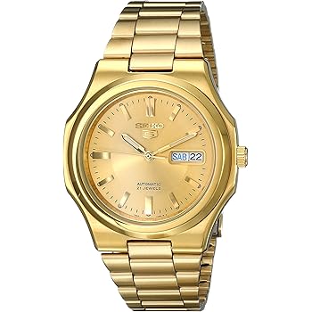 Amazon Com Seiko Men S Snkk52 Seiko 5 Automatic Gold Tone Stainless Steel Bracelet Watch Seiko Watches