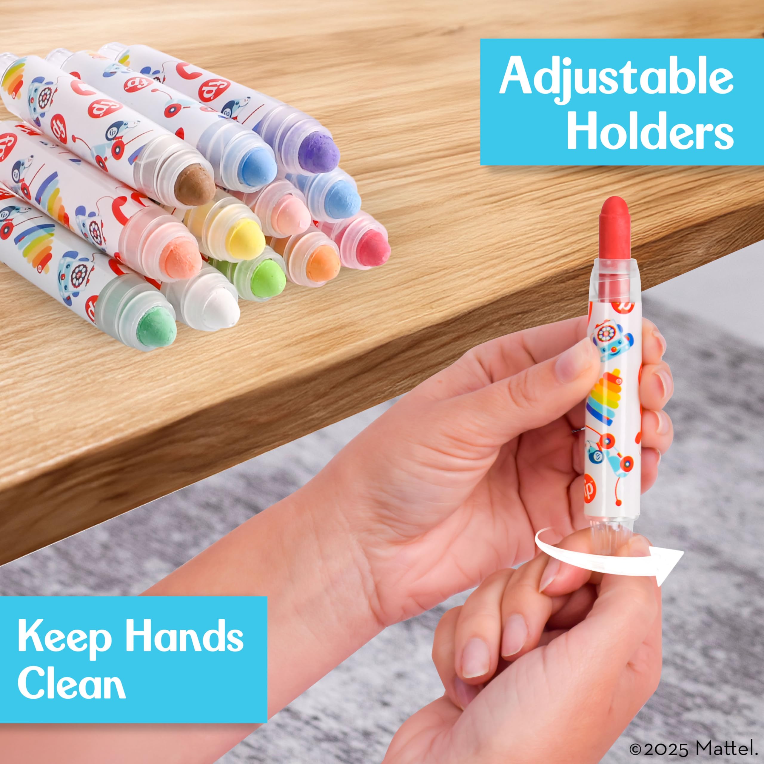 Fisher-Price™ Set di gessi senza polvere – 12 colori vivaci con supporti regolabili, custodia portatile, materiale artistico lavabile, sicuro e atossico, da disegnare su lavagne, marciapiedi e carta