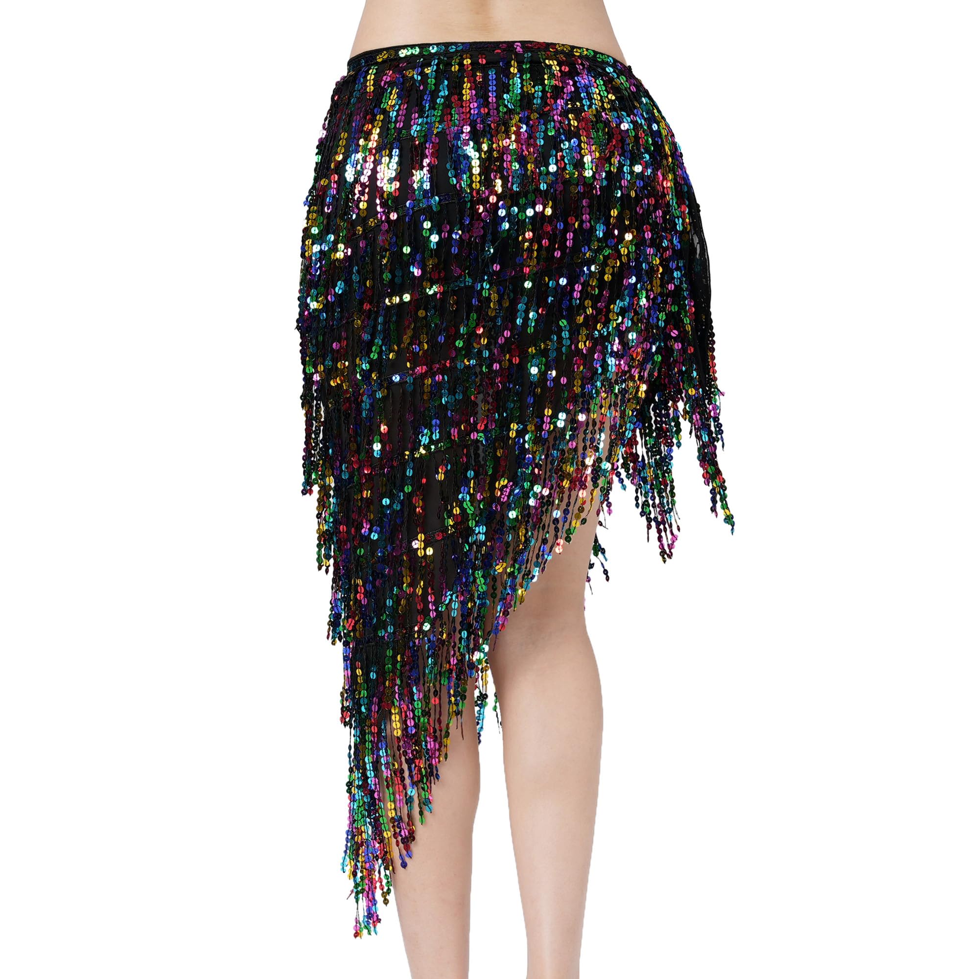 MUNAFIE Glitzer Pailletten Rock, Bauchtanz Hüfttuch Rave Festival Outfit Damen