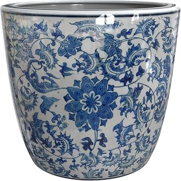 Red Lantern 10" Planter - Blue and White Floral